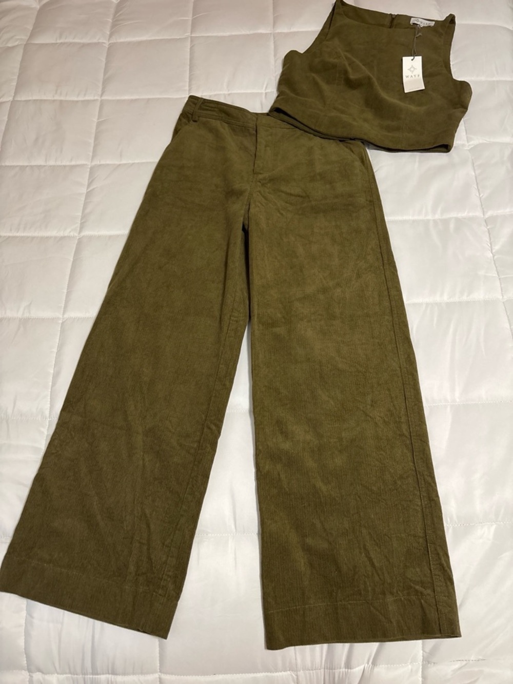 Wayf Olive Green Top & Wide Leg Pants Set